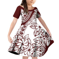 Polynesian Tropical Flowers Oxblood Color Family Matching Off Shoulder Short Dress and Hawaiian Shirt LT14 Daughter's Dress Oxblood - Polynesian Pride