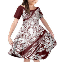 Polynesian Tropical Flowers Oxblood Color Family Matching Tank Maxi Dress and Hawaiian Shirt LT14 Daughter's Dress Oxblood - Polynesian Pride