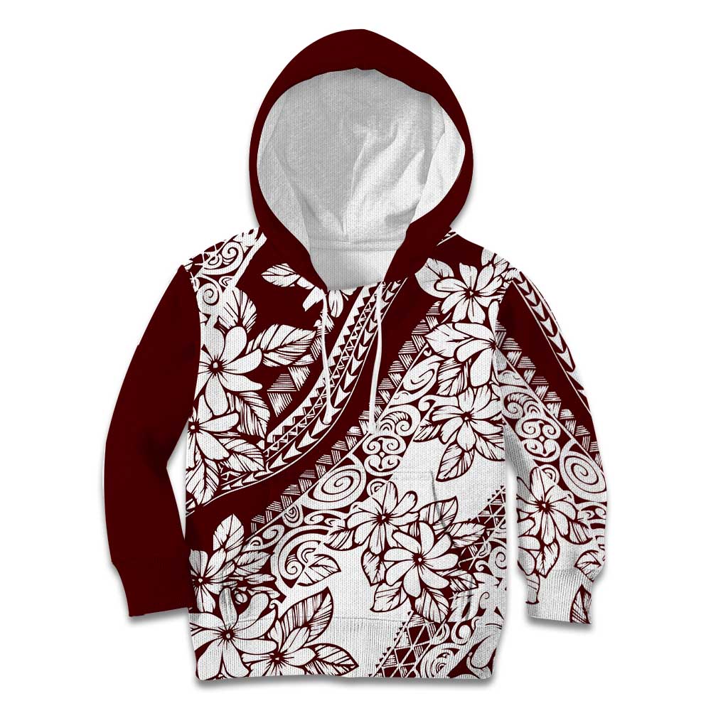Polynesian Tropical Flowers Oxblood Color Kid Hoodie LT14 Hoodie Oxblood - Polynesian Pride