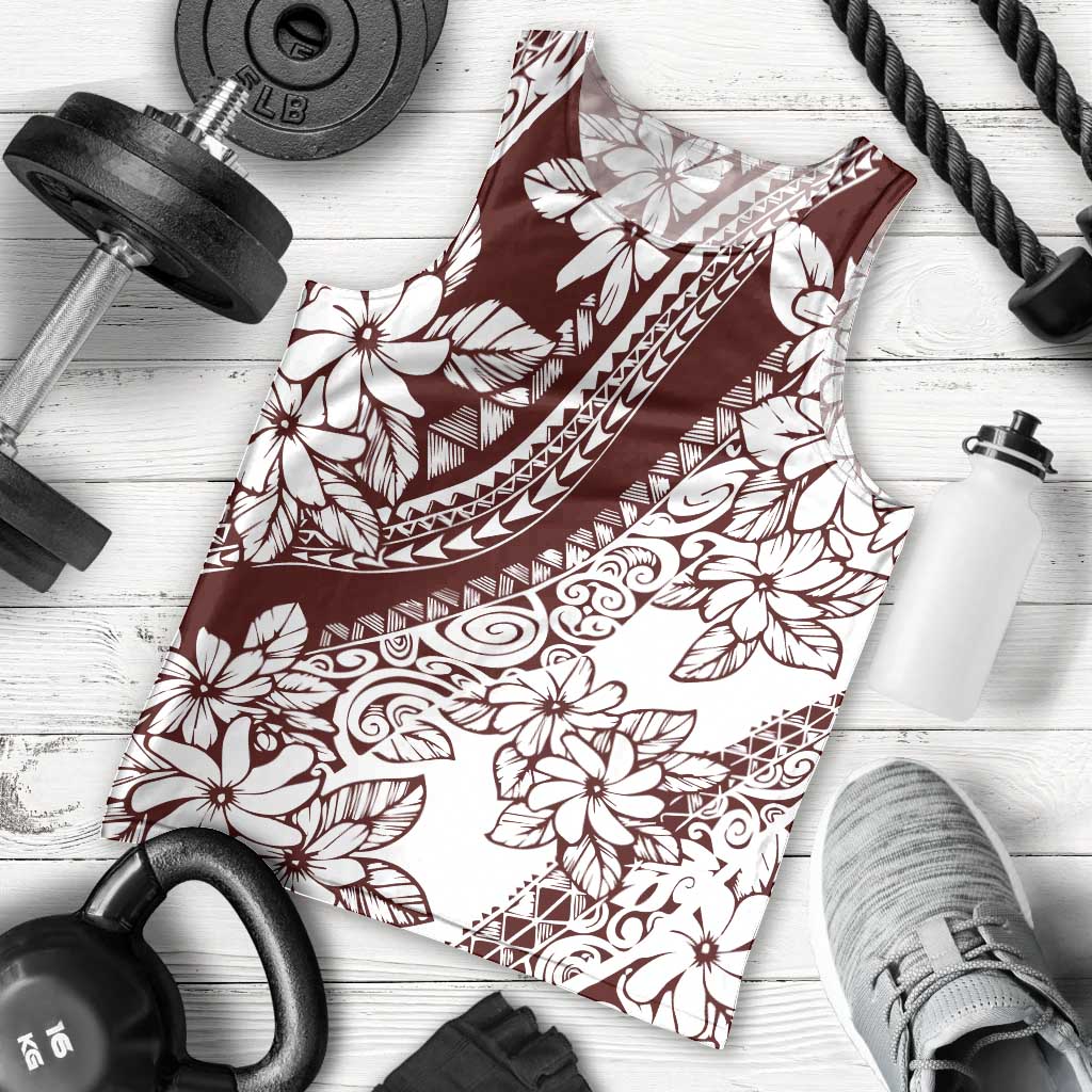 Polynesian Tropical Flowers Oxblood Color Men Tank Top