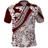 Polynesian Tropical Flowers Oxblood Color Polo Shirt