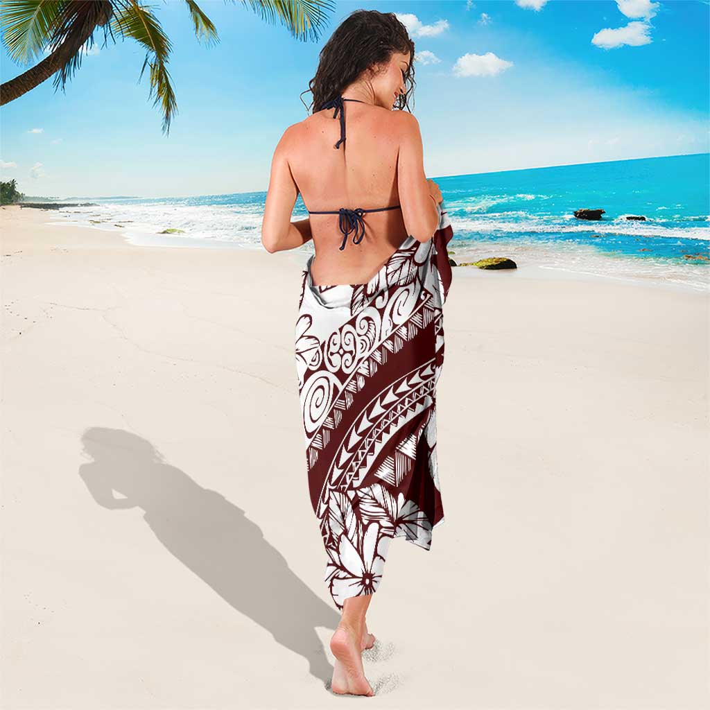 Polynesian Tropical Flowers Oxblood Color Sarong