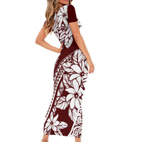 Polynesian Tropical Flowers Oxblood Color Short Sleeve Bodycon Dress LT14 - Polynesian Pride