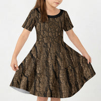 Kioranga Moriori New Zealand Kid Short Sleeve Dress Kopi Rakau Carving Art LT14 KID Brown - Polynesian Pride