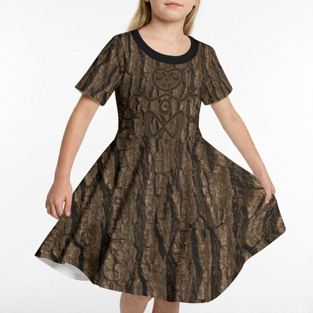 Kioranga Moriori New Zealand Kid Short Sleeve Dress Kopi Rakau Carving Art LT14 - Polynesian Pride