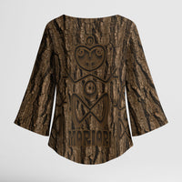 Kioranga Moriori New Zealand Kimono Sleeve Blouse Kopi Rakau Carving Art LT14 - Polynesian Pride