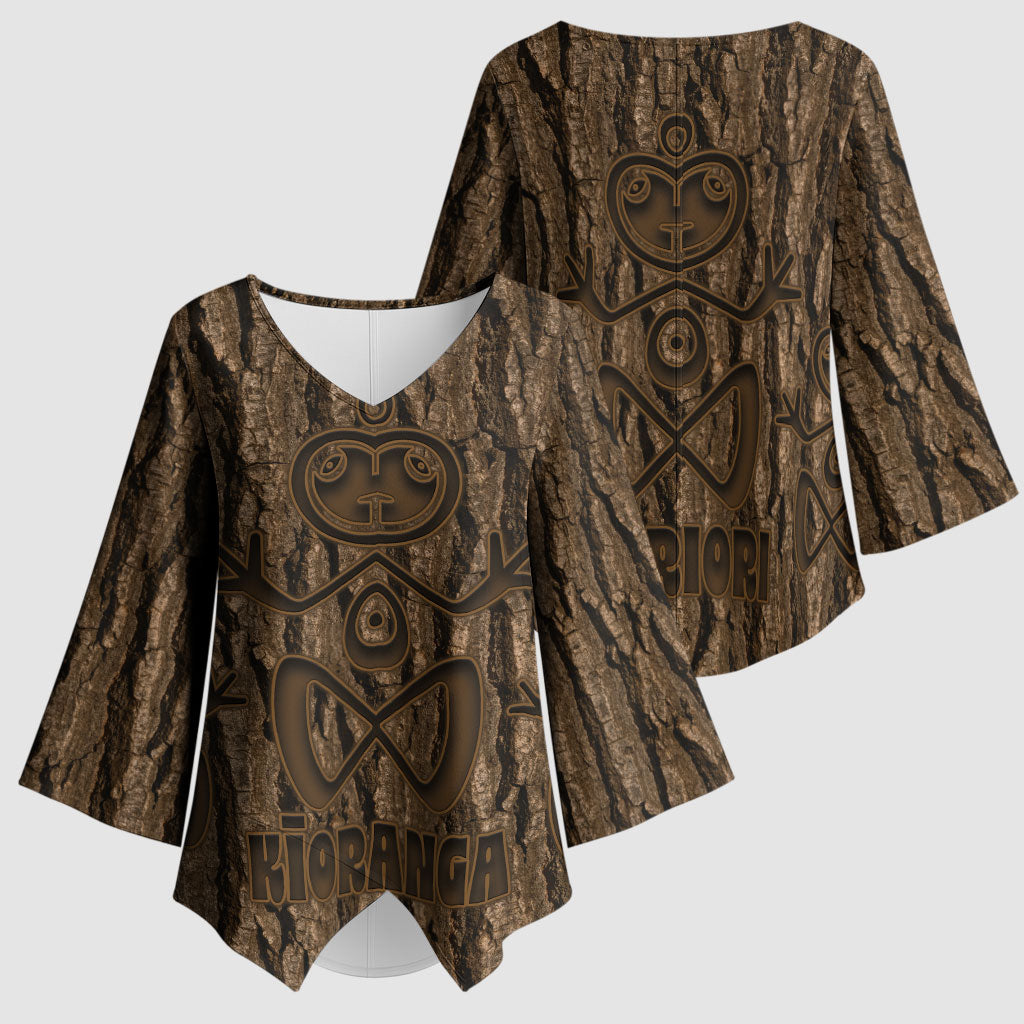 Kioranga Moriori New Zealand Kimono Sleeve Blouse Kopi Rakau Carving Art LT14 - Polynesian Pride