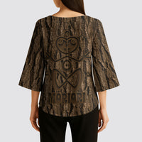 Kioranga Moriori New Zealand Kimono Sleeve Blouse Kopi Rakau Carving Art LT14 - Polynesian Pride
