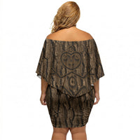 Kioranga Moriori New Zealand Off Shoulder Short Dress Kopi Rakau Carving Art LT14 - Polynesian Pride