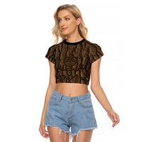 Kioranga Moriori New Zealand Raglan Cropped T Shirt Kopi Rakau Carving Art LT14 Female Brown - Polynesian Pride