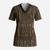 Kioranga Moriori New Zealand Scrub Top Kopi Rakau Carving Art LT14 Adult Brown - Polynesian Pride