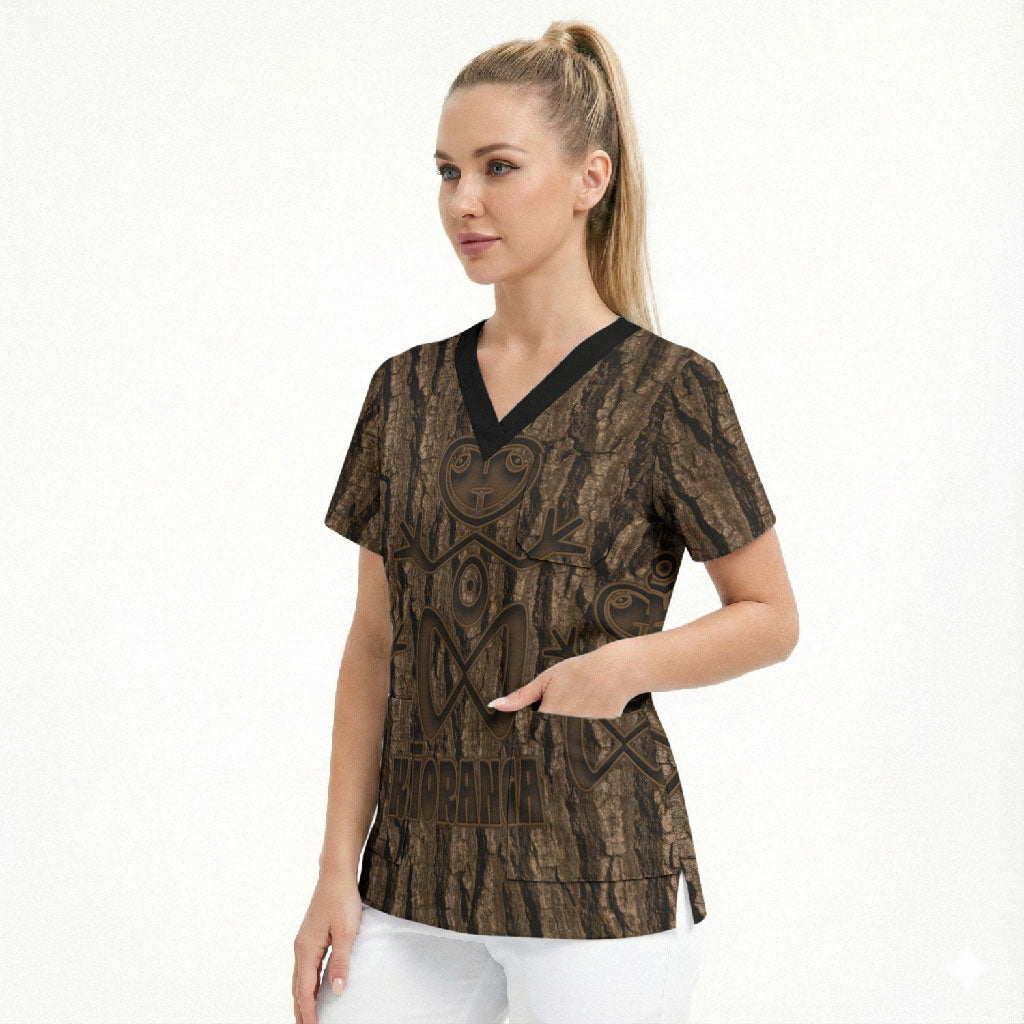 Kioranga Moriori New Zealand Scrub Top Kopi Rakau Carving Art LT14 - Polynesian Pride