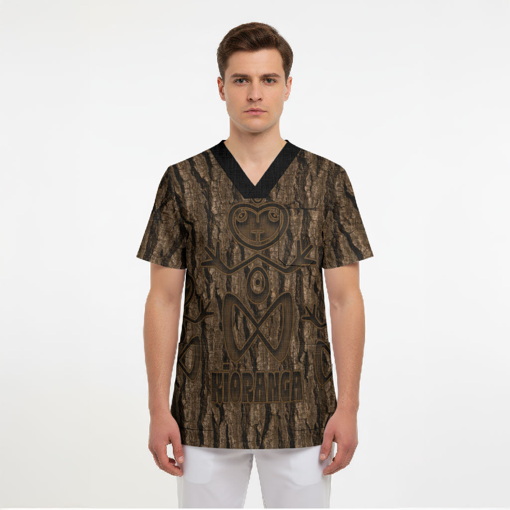 Kioranga Moriori New Zealand Scrub Top Kopi Rakau Carving Art LT14 - Polynesian Pride