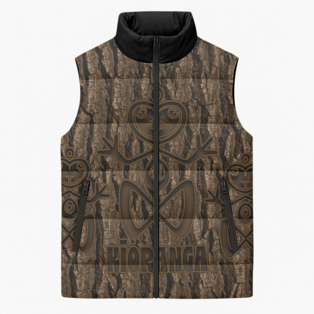 Kioranga Moriori New Zealand Sleeveless Puffer Jacket Kopi Rakau Carving Art LT14 Unisex Brown - Polynesian Pride