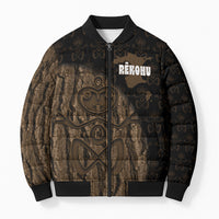 Moriori Kekoru New Zealand Personalised Bomber Puffer Jacket Kopi Rakau Carving Chatham Islands Map LT14 Unisex Black - Polynesian Pride