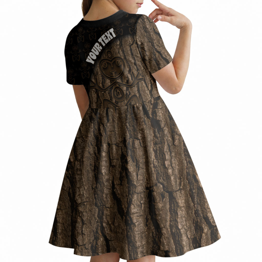 Moriori Kekoru New Zealand Personalised Kid Short Sleeve Dress Kopi Rakau Carving Chatham Islands Map LT14 - Polynesian Pride