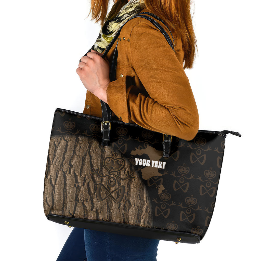 Moriori Kekoru New Zealand Personalised Leather Tote Bag Kopi Rakau Carving Chatham Islands Map LT14 Black - Polynesian Pride