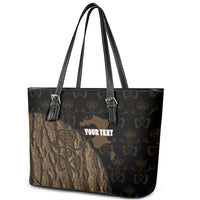 Moriori Kekoru New Zealand Personalised Leather Tote Bag Kopi Rakau Carving Chatham Islands Map LT14 - Polynesian Pride