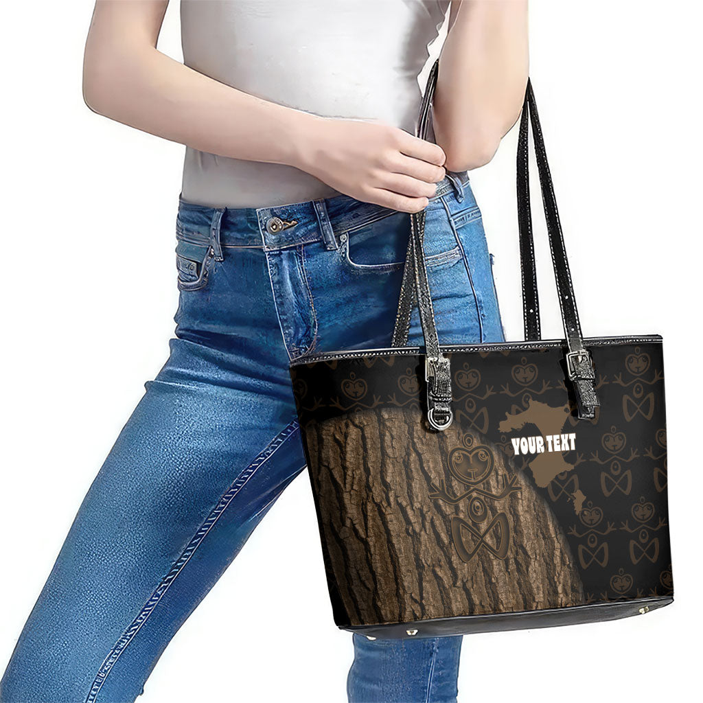 Moriori Kekoru New Zealand Personalised Leather Tote Bag Kopi Rakau Carving Chatham Islands Map LT14 - Polynesian Pride