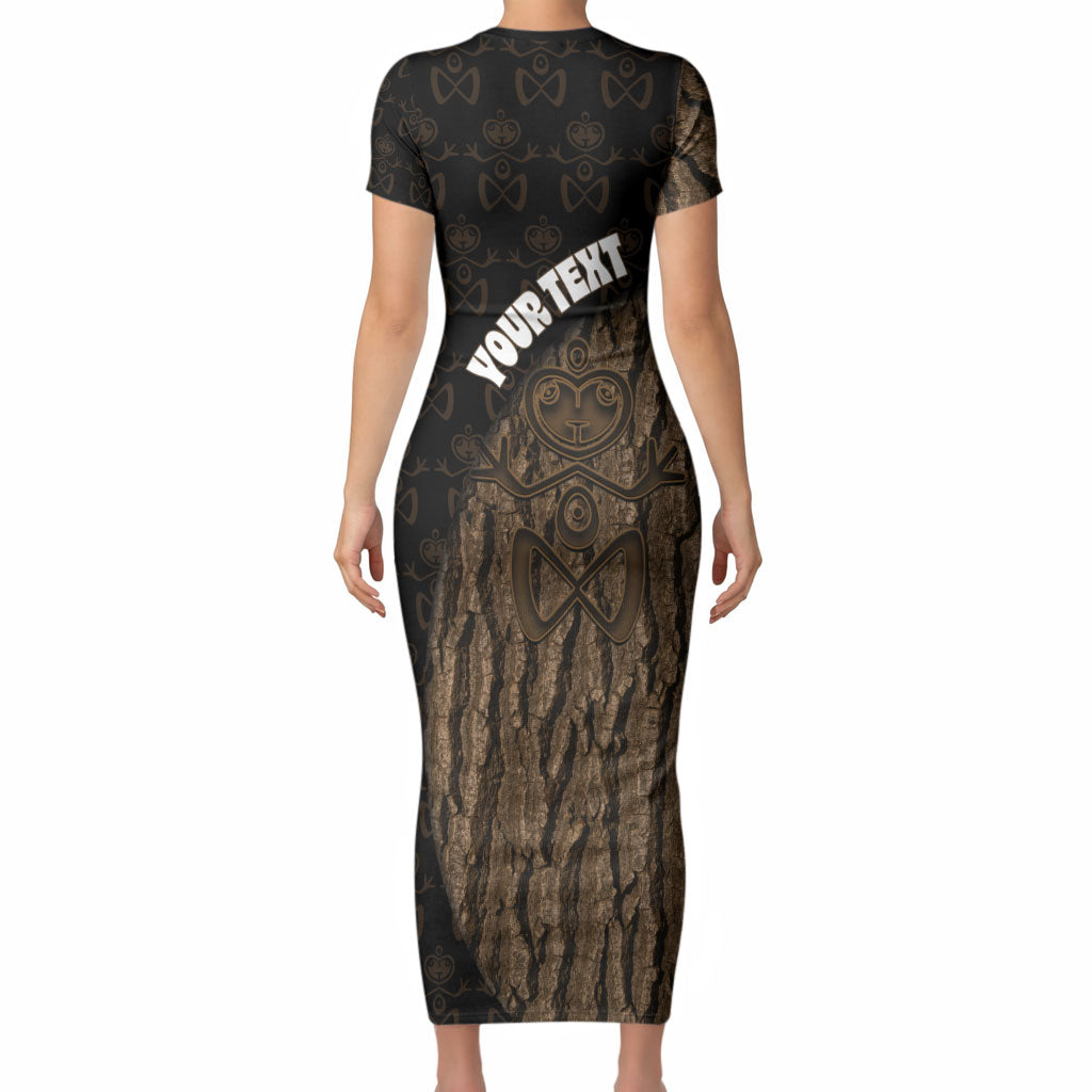 Moriori Kekoru New Zealand Personalised Short Sleeve Bodycon Dress Kopi Rakau Carving Chatham Islands Map LT14 - Polynesian Pride