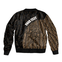 Moriori Kekoru New Zealand Personalised Sleeve Zip Bomber Jacket Kopi Rakau Carving Chatham Islands Map LT14 - Polynesian Pride