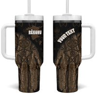 Moriori Kekoru New Zealand Personalised Tumbler With Handle Kopi Rakau Carving Chatham Islands Map LT14 One Size: 40 oz Black - Polynesian Pride