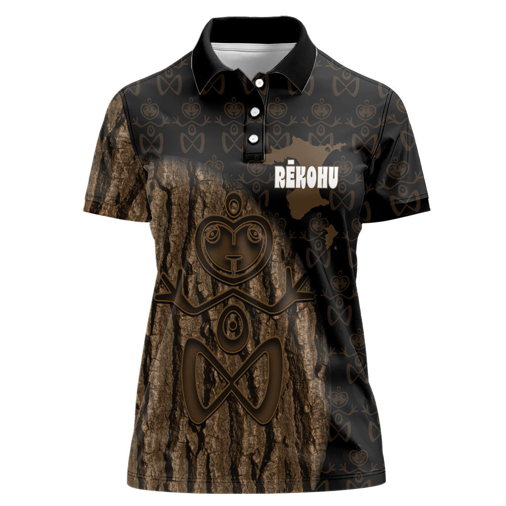 Moriori Kekoru New Zealand Personalised Women Polo Shirt Kopi Rakau Carving Chatham Islands Map LT14 Female Black - Polynesian Pride