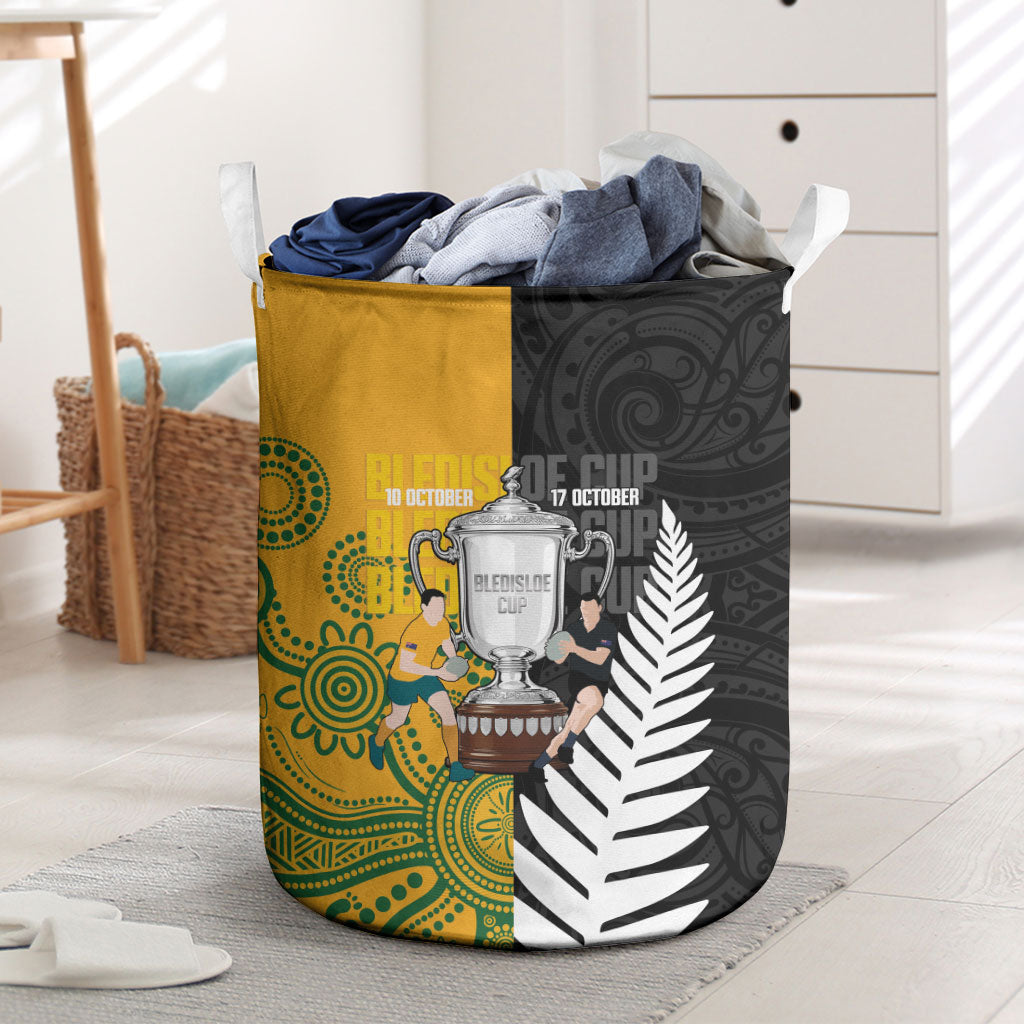 New Zealand Australia Rugby Bledisloe 2026 Laundry Basket Champion Trophy Maori Aboriginal Art LT14 Multicolor - Polynesian Pride