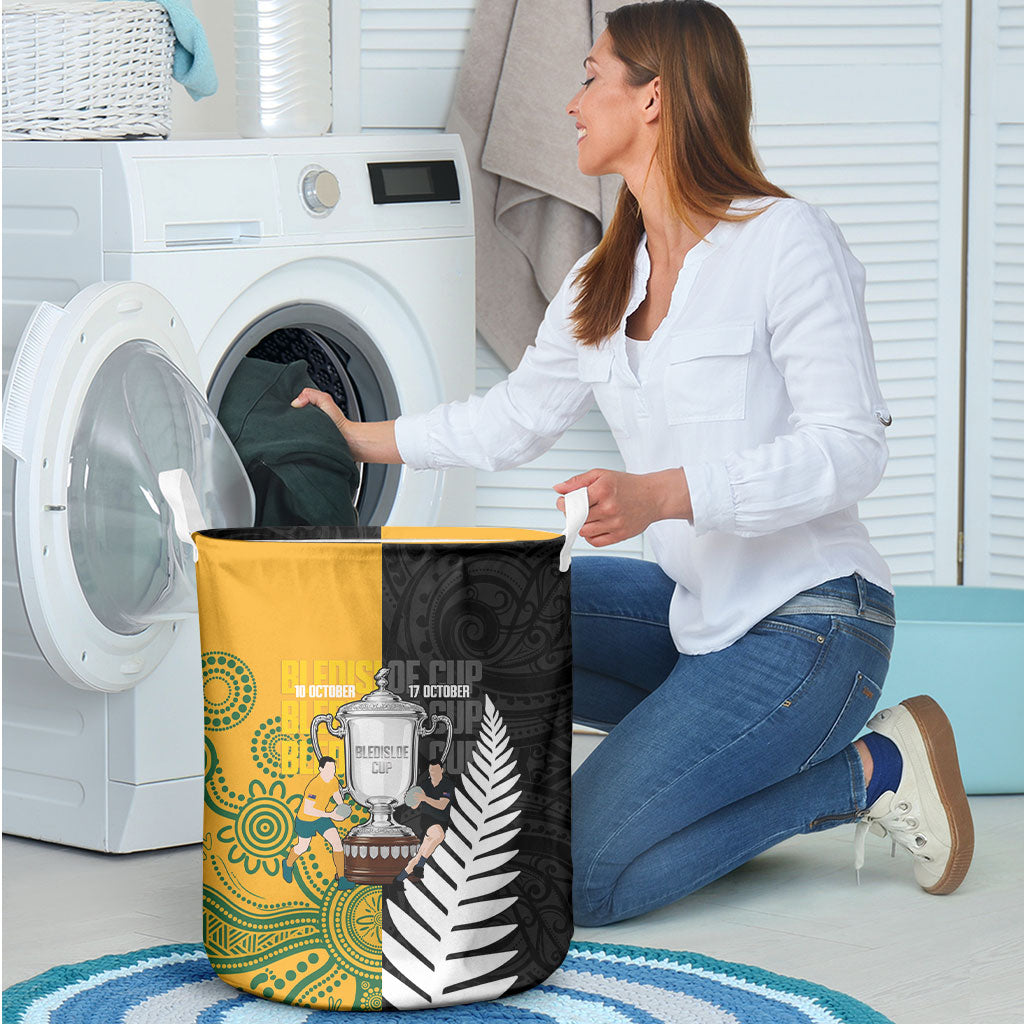 New Zealand Australia Rugby Bledisloe 2026 Laundry Basket Champion Trophy Maori Aboriginal Art LT14 - Polynesian Pride