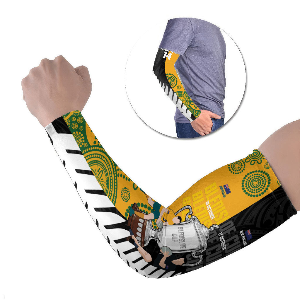 New Zealand Australia Rugby Bledisloe 2026 Custom Arm Sleeves Champion Trophy Maori Aboriginal Art LT14 Set of 2 Multicolor - Polynesian Pride