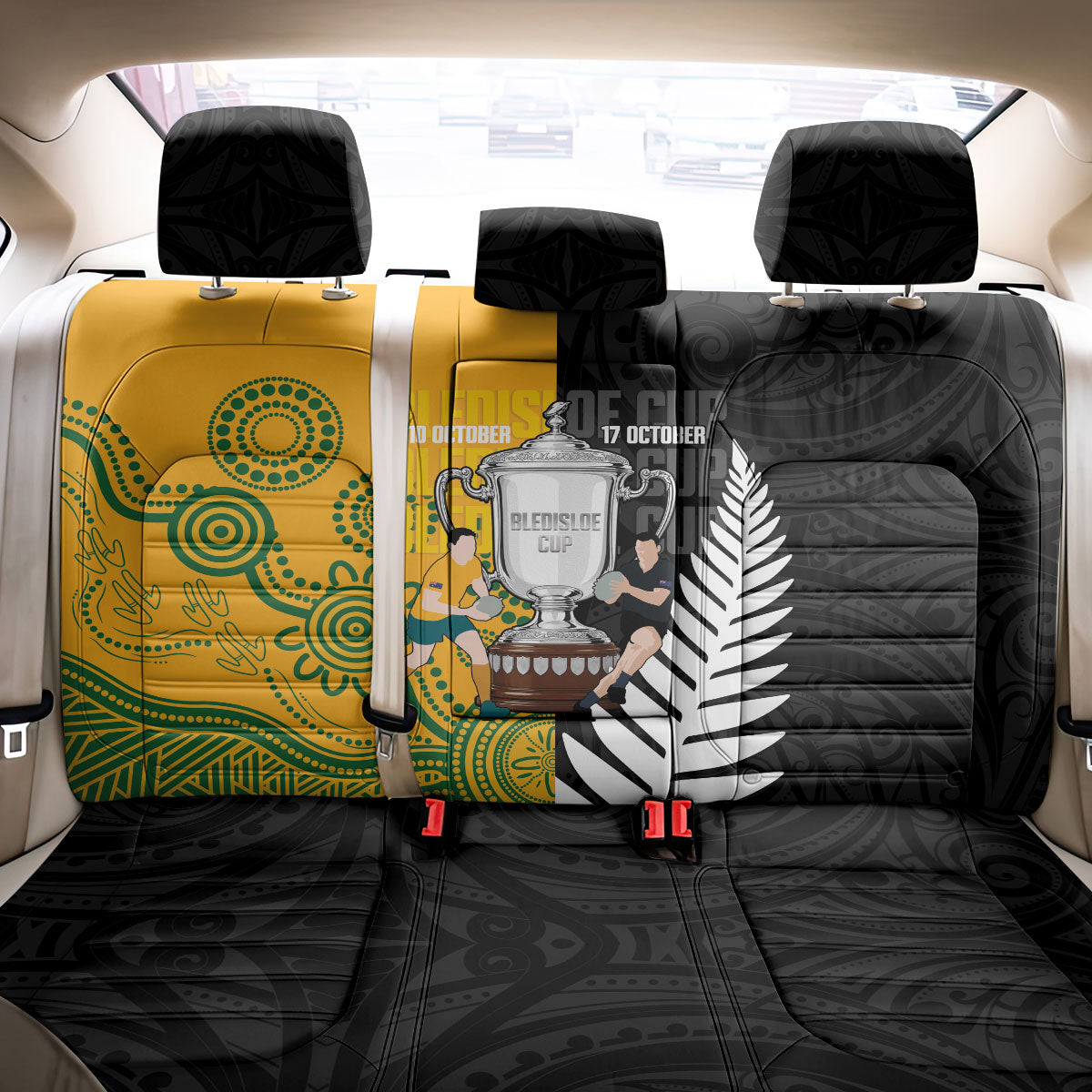 New Zealand Australia Rugby Bledisloe 2026 Back Car Seat Cover Champion Trophy Maori Aboriginal Art LT14 - Polynesian Pride