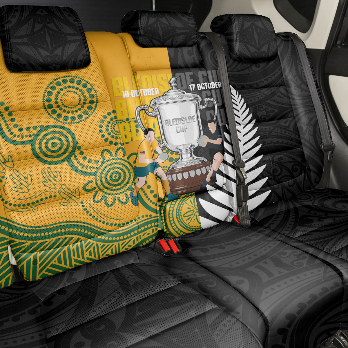 New Zealand Australia Rugby Bledisloe 2026 Back Car Seat Cover Champion Trophy Maori Aboriginal Art LT14 - Polynesian Pride