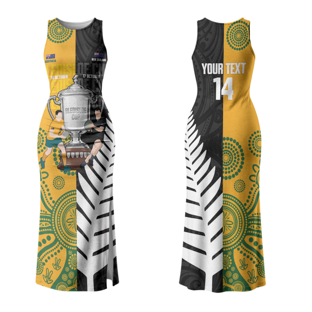 New Zealand Australia Rugby Bledisloe 2026 Custom Couples Matching Tank Maxi Dress and Long Sleeve Button Shirt Champion Trophy Maori Aboriginal Art LT14 - Polynesian Pride