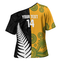 New Zealand Australia Rugby Bledisloe 2026 Custom Cross Shoulder Shirt Champion Trophy Maori Aboriginal Art LT14 - Polynesian Pride