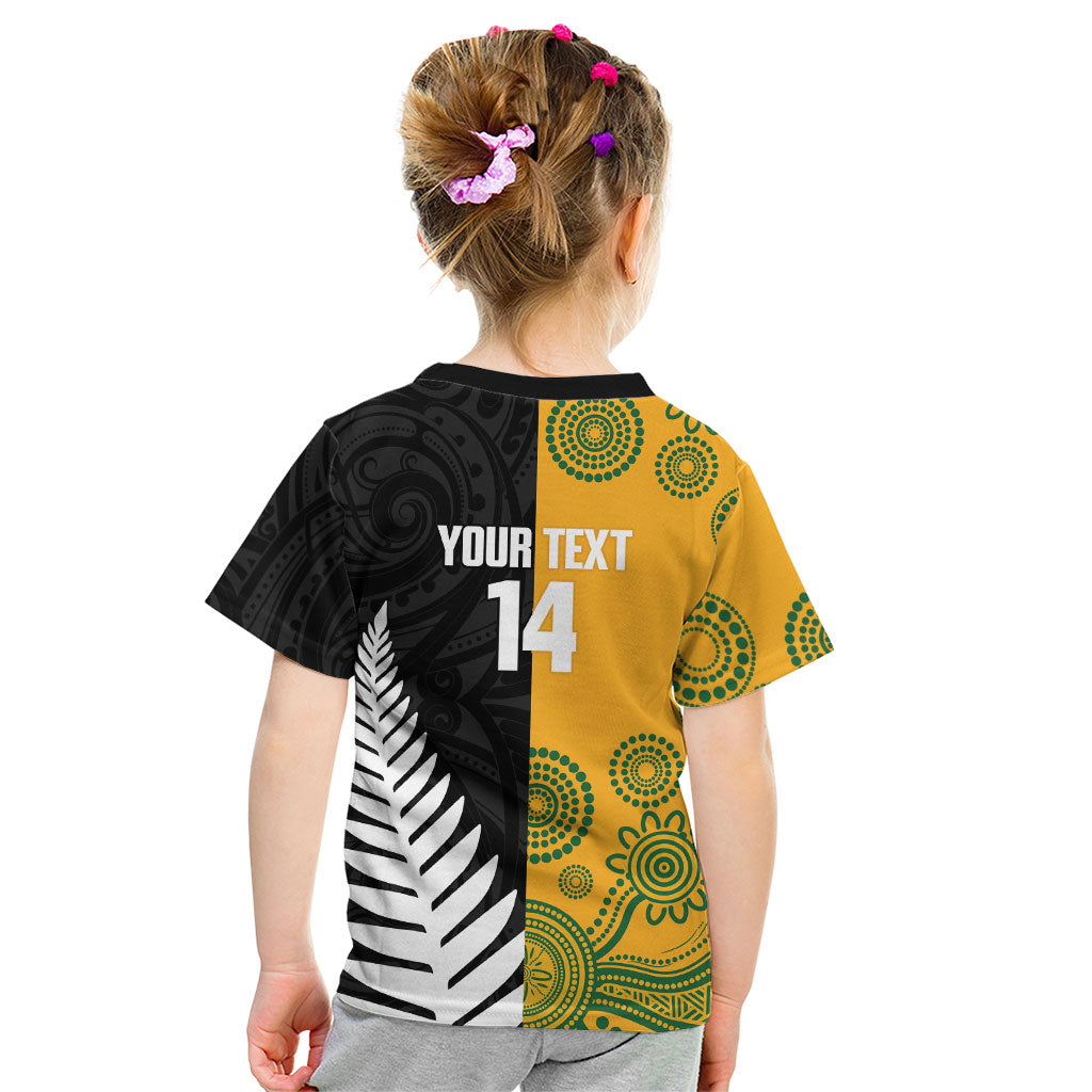 New Zealand Australia Rugby Bledisloe 2026 Custom Kid T Shirt Champion Trophy Maori Aboriginal Art LT14 - Polynesian Pride