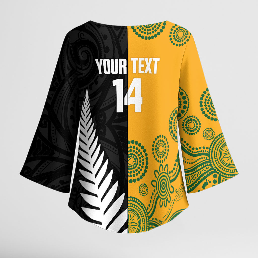 New Zealand Australia Rugby Bledisloe 2026 Custom Kimono Sleeve Blouse Champion Trophy Maori Aboriginal Art LT14 - Polynesian Pride