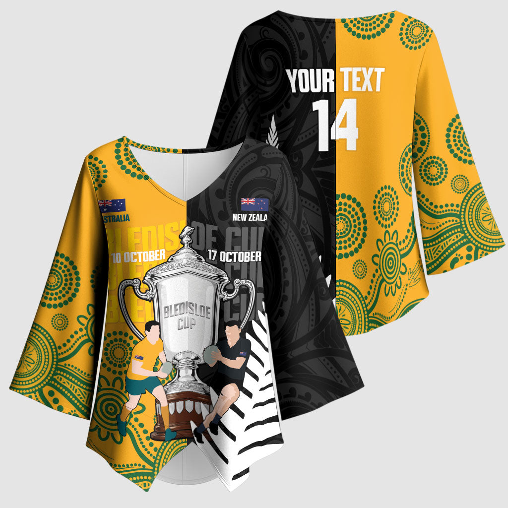 New Zealand Australia Rugby Bledisloe 2026 Custom Kimono Sleeve Blouse Champion Trophy Maori Aboriginal Art LT14 - Polynesian Pride