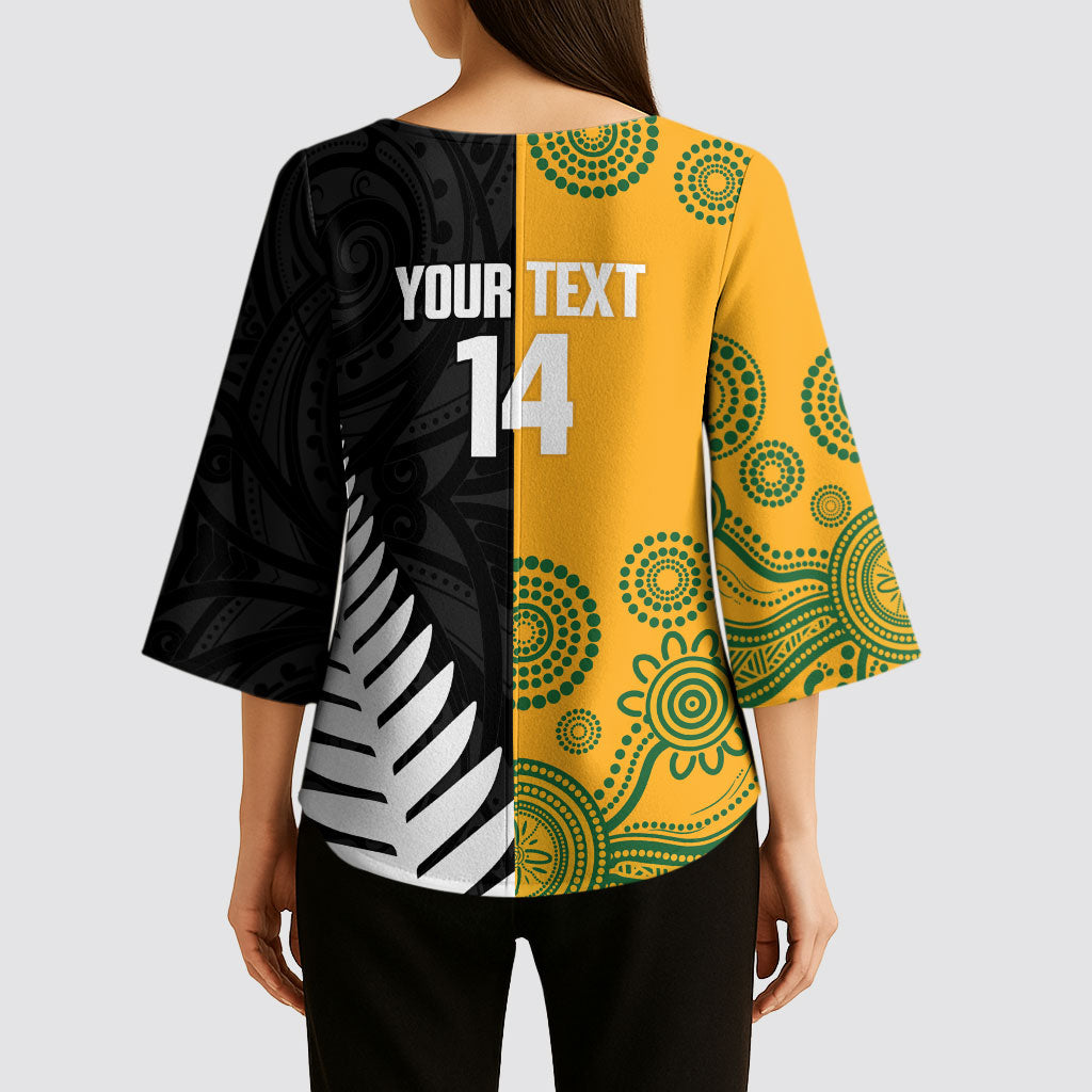New Zealand Australia Rugby Bledisloe 2026 Custom Kimono Sleeve Blouse Champion Trophy Maori Aboriginal Art LT14 - Polynesian Pride