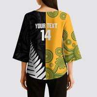 New Zealand Australia Rugby Bledisloe 2026 Custom Kimono Sleeve Blouse Champion Trophy Maori Aboriginal Art LT14 - Polynesian Pride
