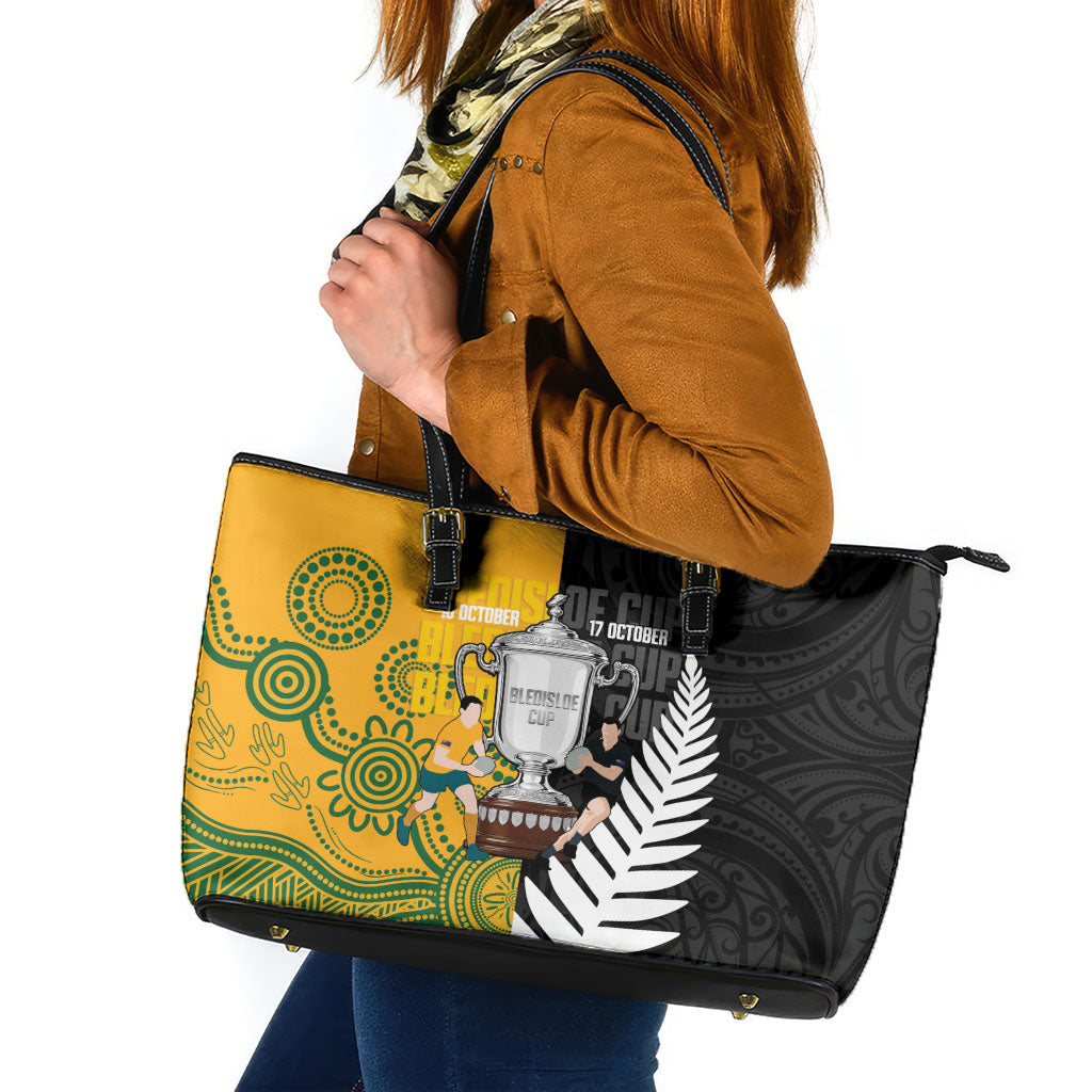 New Zealand Australia Rugby Bledisloe 2026 Leather Tote Bag Champion Trophy Maori Aboriginal Art LT14 Multicolor - Polynesian Pride
