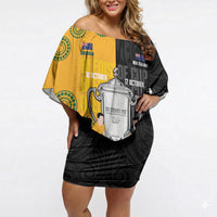 New Zealand Australia Rugby Bledisloe 2026 Custom Off Shoulder Short Dress Champion Trophy Maori Aboriginal Art LT14 Women Multicolor - Polynesian Pride