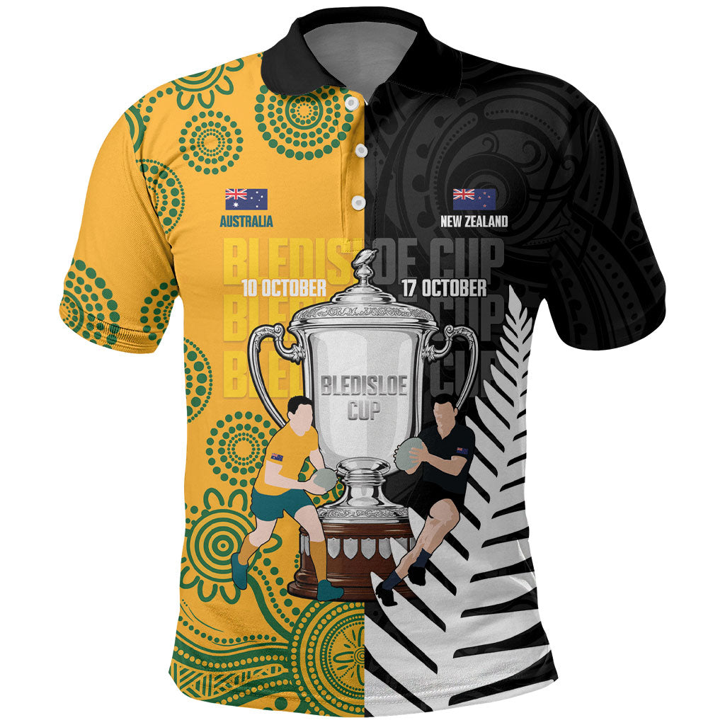 New Zealand Australia Rugby Bledisloe 2026 Custom Polo Shirt Champion Trophy Maori Aboriginal Art LT14 Multicolor - Polynesian Pride