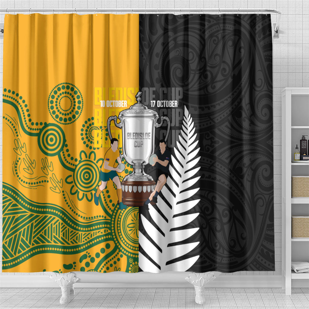 New Zealand Australia Rugby Bledisloe 2026 Shower Curtain Champion Trophy Maori Aboriginal Art LT14 - Polynesian Pride