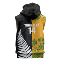 New Zealand Australia Rugby Bledisloe 2026 Custom Sleeveless Zip Hoodie Champion Trophy Maori Aboriginal Art LT14 - Polynesian Pride