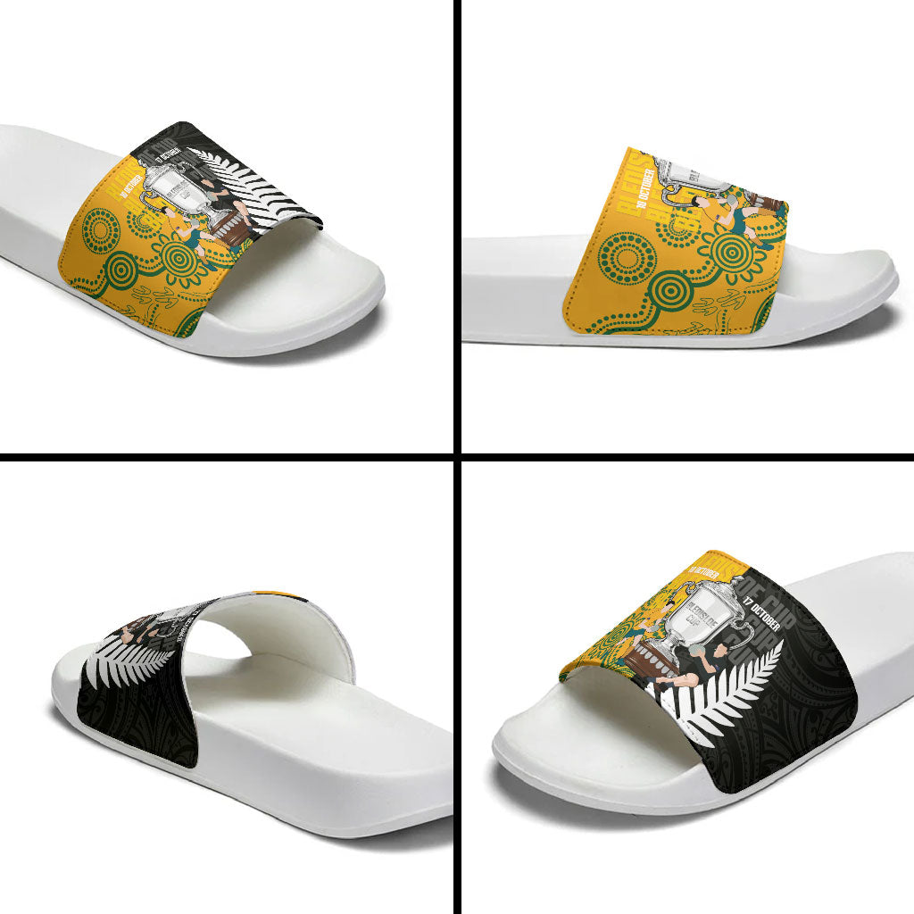New Zealand Australia Rugby Bledisloe 2026 Slide Sandals Champion Trophy Maori Aboriginal Art LT14 - Polynesian Pride