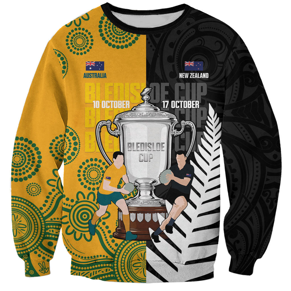 New Zealand Australia Rugby Bledisloe 2026 Custom Sweatshirt Champion Trophy Maori Aboriginal Art LT14 Unisex Multicolor - Polynesian Pride