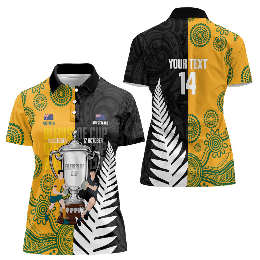 New Zealand Australia Rugby Bledisloe 2026 Custom Women Polo Shirt Champion Trophy Maori Aboriginal Art LT14 - Polynesian Pride