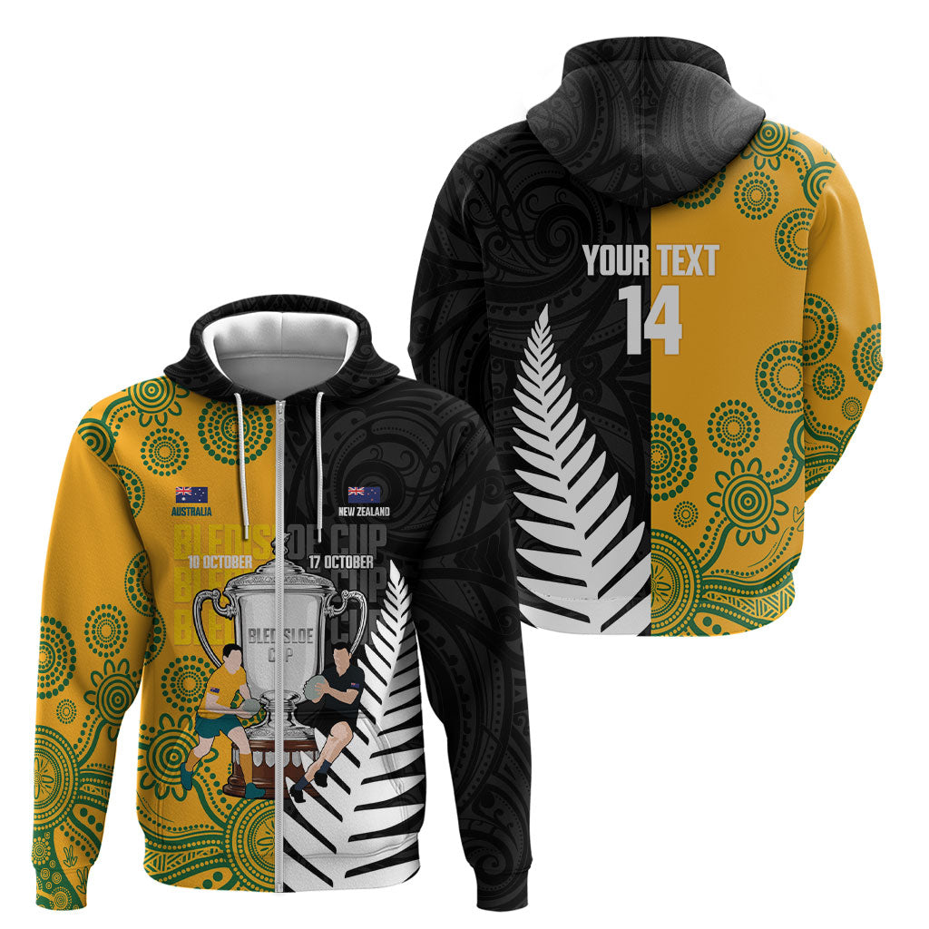 New Zealand Australia Rugby Bledisloe 2026 Custom Zip Hoodie Champion Trophy Maori Aboriginal Art LT14 - Polynesian Pride