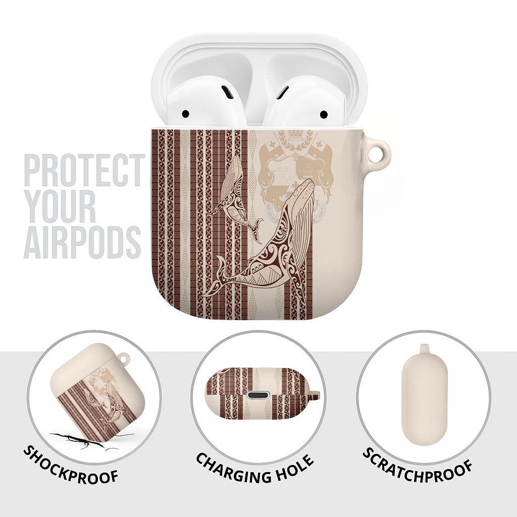 Swimming With Humpback Whales Season Tonga AirPods Case Tongan Tofuaa Ngatu Pattern Brown LT14 - Polynesian Pride