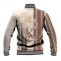 Swimming With Humpback Whales Season Tonga Baseball Jacket Tongan Tofuaa Ngatu Pattern Brown LT14 - Polynesian Pride